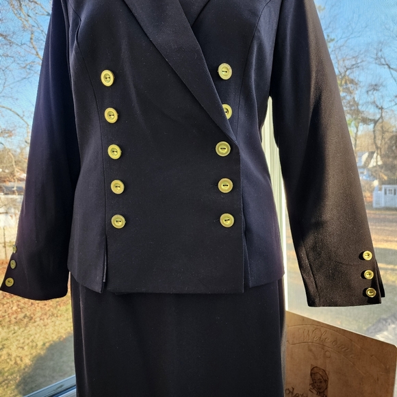 Monroe & Main Black Double Breasted Gold Button Maxi Pencil Skirt Suit - Picture 9 of 16